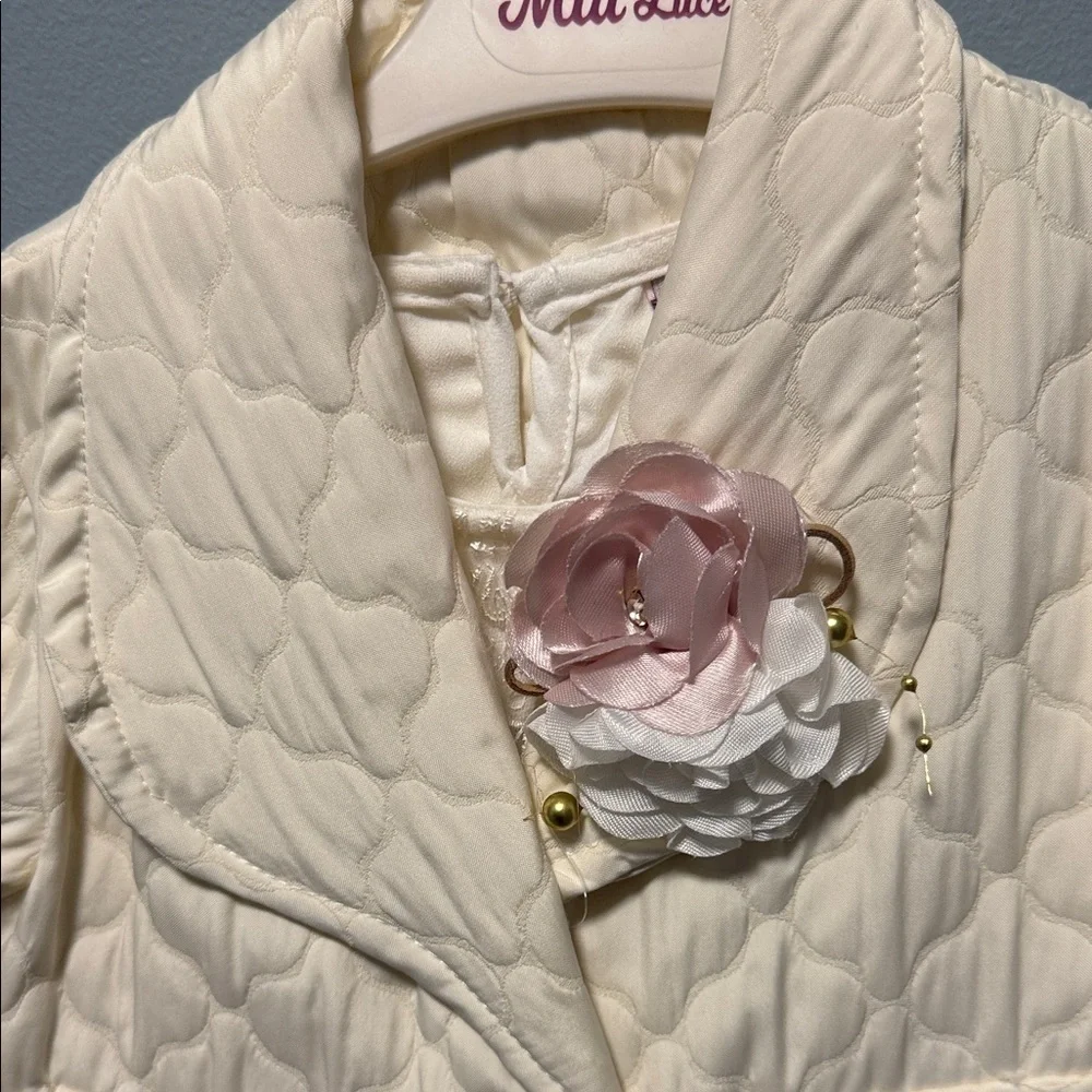 Mia Sue Cream Quilted Jacket with Flower Accent for kids